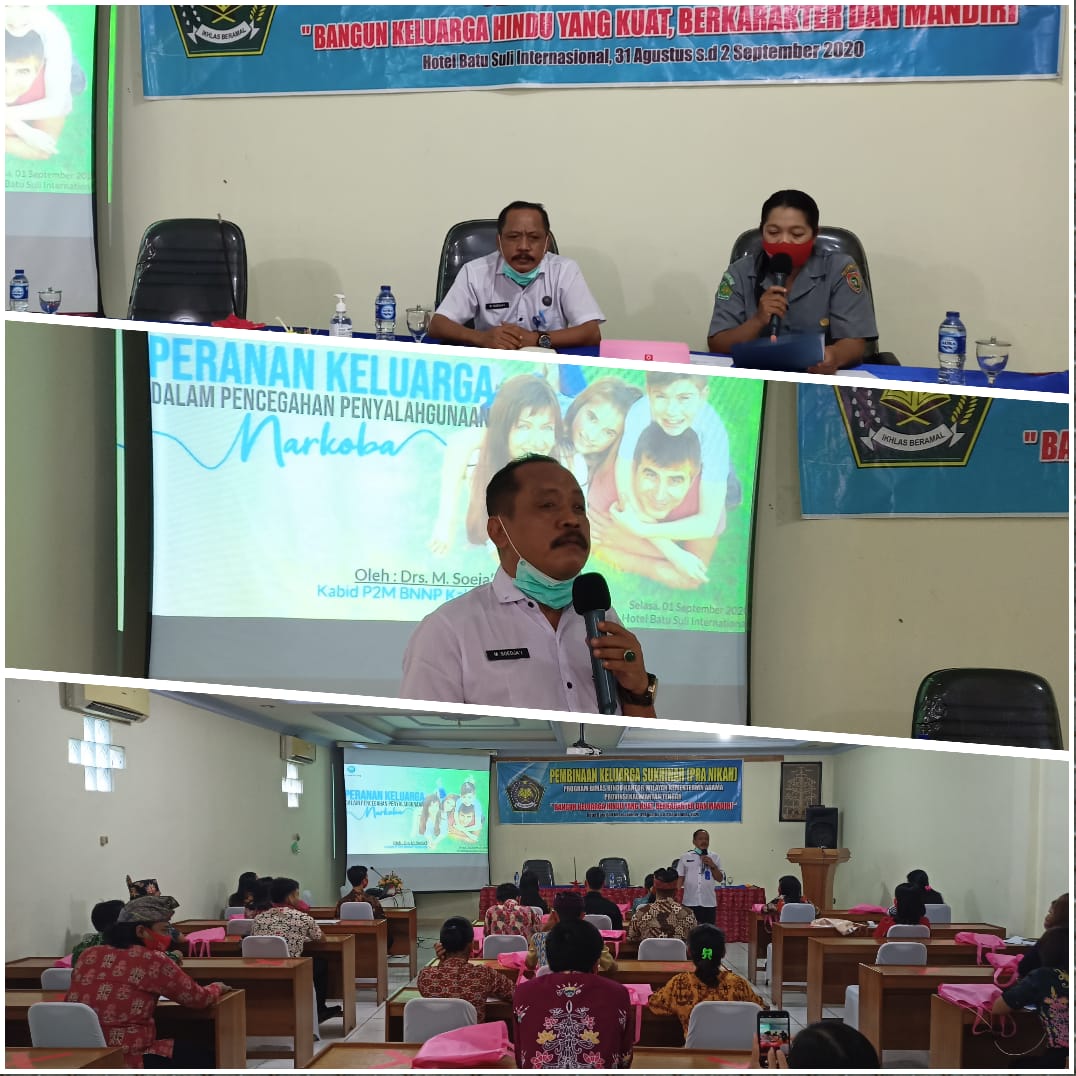 BNNP Kalteng Drs. M. Soedja'i (Kabid P2M) menghadiri permintaan sebagai narasumber oleh Kemenag Provinsi Kalteng untuk sosialisasi P4GN pada kegiatan Pembinaan Keluarga Sukhinah dengan Tema "Peranan Keluarga dalam Pencegahan Pengalahgunaan Narkoba"