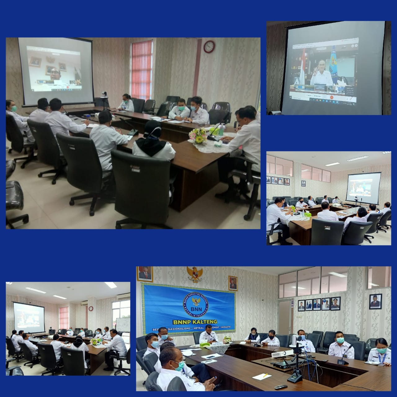 Kepala BNNP Kalimantan Tengah beserta jajaran mengikuti kegiatan Acara video conference yang diselenggarakan oleh Puslitdatin BNN