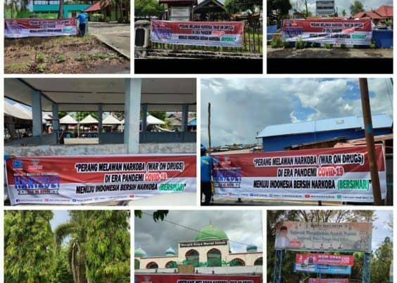 Pemasangan Spanduk Dalam Rangka Peringatan Hari Anti Narkotika Internasional Tahun 2021