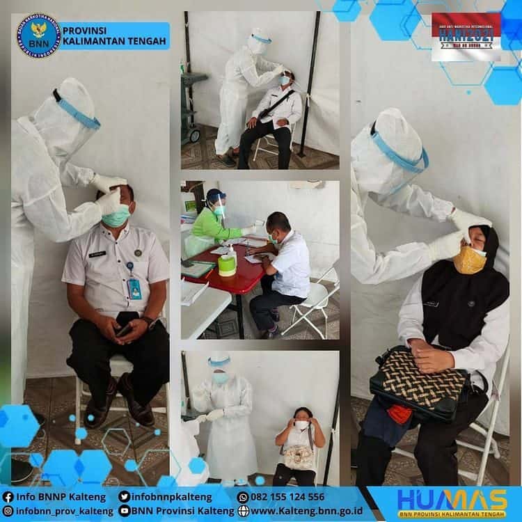 Pemeriksaan swab antigen telah dilakukan oleh petugas Labkesda Provinsi Kalimantan Tengah kepada 51 (lima puluh satu) orang pegawai BNNP Kalimantan Tengah