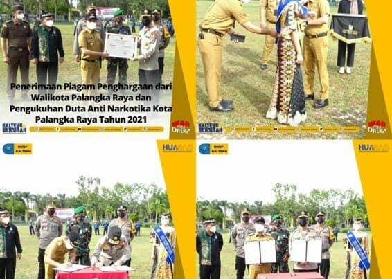 Penerimaan Piagam Penghargaan dari Walikota Palangka Raya dan Pengukuhan Duta Anti Narkotika Kota Palangka Raya tahun 2021