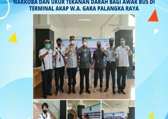Kegiatan Kepala Bnnp Kalteng Memimpin Pelaksanaan Tes Urine Narkoba Dan Ukur Tekanan Darah Bagi Awak Bus Di Terminal Akap W.A. Gara Palangka Raya