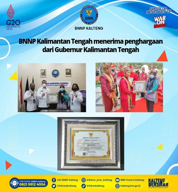 BNNP Kalimantan Tengah Menerima Piagam Penghargaan Dari Gubernur Kalimantan Tengah