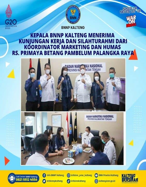 Kegiatan Kepala BNNP Kalimantan Tengah Menerima Kunjungan Kerja Dan Silaturahmi Dari Koordinator Marketing Dan Humas RS. Primaya Betang Pambelum Palangka Raya Kegiatan Kepala BNNP Kalimantan Tengah Menerima Kunjungan Kerja Dan Silaturahmi Dari Koordinator Marketing Dan Humas RS. Primaya Betang Pambelum Palangka Raya