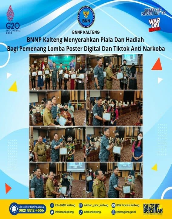 Kegiatan BNNP Kalteng Menyerahkan Piala dan Hadiah Bagi Pemenang Lomba Poster Digital dan Tiktok Anti Narkoba Konsep Otomatis