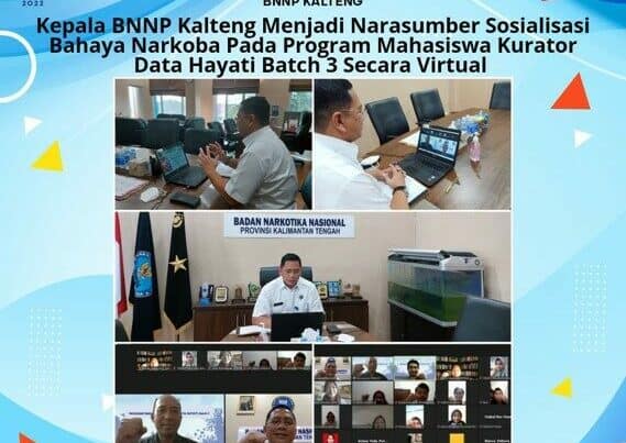 Kepala BNNP KalTeng Menjadi Narasumber Sosialisasi Bahaya Narkoba Pada Program Mahasiswa Kurator Data Hayati Batch 3 Secara Virtual