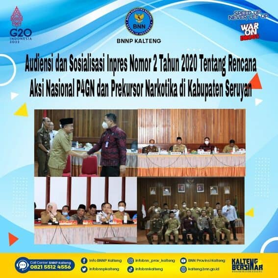 Audiensi dan Sosialisasi Inpres Nomor 2 Tahun 2020 Tentang Rencana Aksi Nasional P4GN dan Prekursor Narkotika di Kabupaten Seruyan Audiensi dan Sosialisasi Inpres Nomor 2 Tahun 2020 Tentang Rencana Aksi Nasional P4GN dan Prekursor Narkotika di Kabupaten Seruyan
