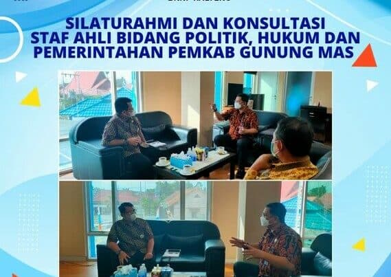 Kegiatan Silaturahmi dan Konsultasi Staf Ahli Bidang Politik, Hukum dan Pemerintahan Pemkab Gunung Mas Kegiatan Silaturahmi dan Konsultasi Staf Ahli Bidang Politik, Hukum dan Pemerintahan Pemkab Gunung Mas