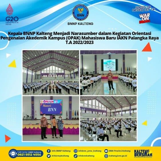 Kepala BNNP Kalteng Menjadi Narasumber dalam Kegiatan Orientasi Pengenalan Akedemik Kampus (OPAK) Mahasiswa Baru IAKN Palangka Raya T.A 2022/2023 Kepala BNNP Kalteng Menjadi Narasumber dalam Kegiatan Orientasi Pengenalan Akedemik Kampus (OPAK) Mahasiswa Baru IAKN Palangka Raya T.A 2022/2023