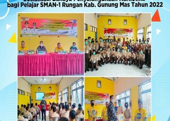 Kepala BNNP Kalteng Menjadi Narasumber Dalam Sosialisasi Bahaya Penyalahgunaan Narkotika Bagi Pelajar Sman-1 Rungan Kabupaten Gunung Mas Tahun 2022
