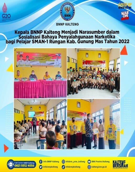 Kepala BNNP Kalteng Menjadi Narasumber Dalam Sosialisasi Bahaya Penyalahgunaan Narkotika Bagi Pelajar Sman-1 Rungan Kabupaten Gunung Mas Tahun 2022 Kepala BNNP Kalteng Menjadi Narasumber Dalam Sosialisasi Bahaya Penyalahgunaan Narkotika Bagi Pelajar Sman-1 Rungan Kabupaten Gunung Mas Tahun 2022
