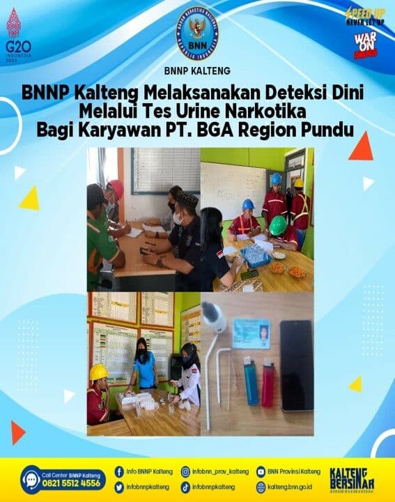 Kegiatan BNNP Kalteng Melaksanakan Deteksi Dini Melalui Tes Urine Narkotika Bagi Karyawan PT. BGA Region Pundu Kegiatan BNNP Kalteng Melaksanakan Deteksi Dini Melalui Tes Urine Narkotika Bagi Karyawan PT. BGA Region Pundu