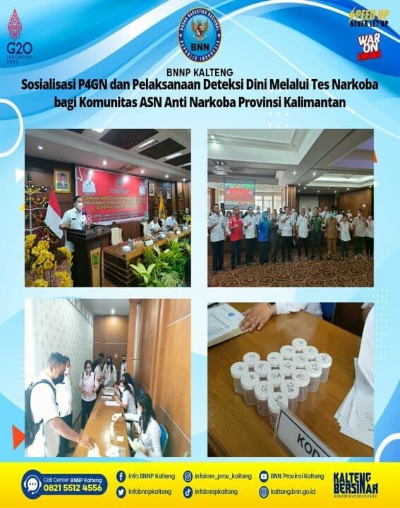 Kegiatan Sosialisasi P4GN Dan Pelaksanaan Deteksi Dini Melalui Tes Narkoba Bagi Komunitas ASN Anti Narkoba Provinsi Kalimantan Tengah Kegiatan Sosialisasi P4GN Dan Pelaksanaan Deteksi Dini Melalui Tes Narkoba Bagi Komunitas ASN Anti Narkoba Provinsi Kalimantan Tengah