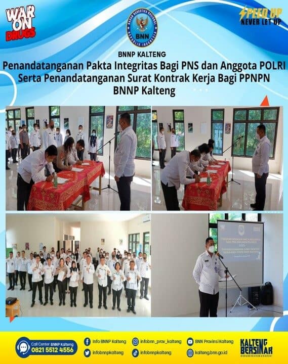 Kegiatan Penandatanganan Pakta Integritas Bagi PNS dan Anggota Polri Serta Penandatanganan Surat Kontrak Kerja Bagi PPNPN BNNP Kalteng Kegiatan Penandatanganan Pakta Integritas Bagi PNS dan Anggota Polri Serta Penandatanganan Surat Kontrak Kerja Bagi PPNPN BNNP Kalteng