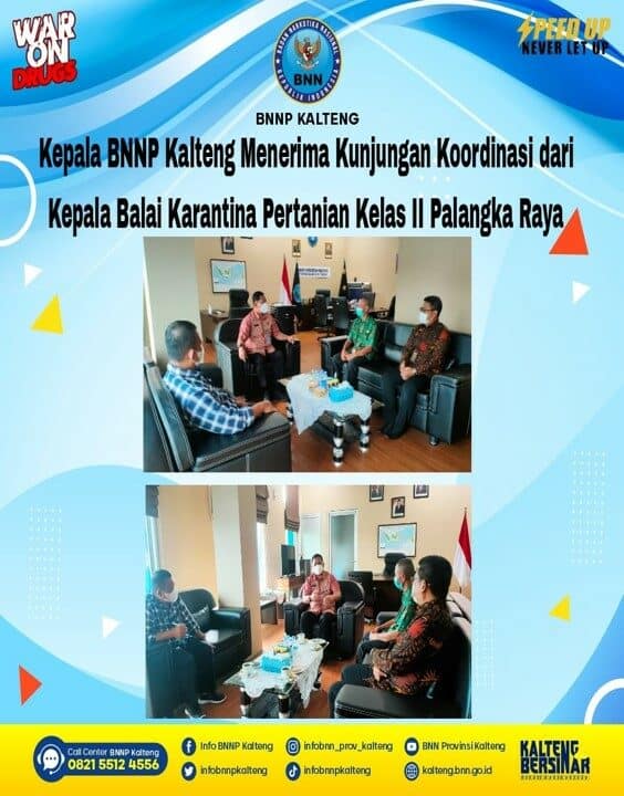 Kepala BNNP Kalteng Menerima Kunjungan Koordinasi dari Kepala Balai Karantina Pertanian Kelas II Palangka Raya Kepala BNNP Kalteng Menerima Kunjungan Koordinasi dari Kepala Balai Karantina Pertanian Kelas II Palangka Raya