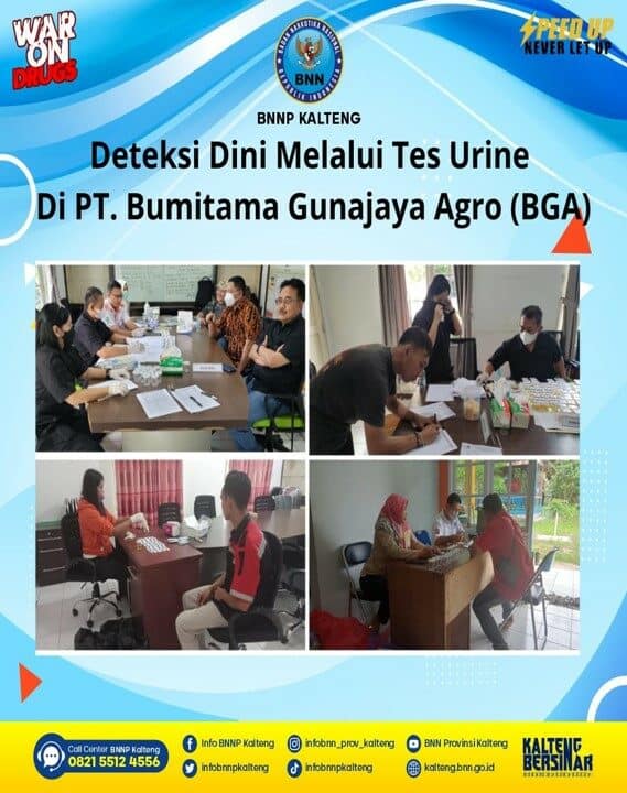 BNNP Kalteng Melaksanakan Deteksi Dini Melalui Tes Urine Narkoba di PT. Bumitama Gunajaya Agro (BGA) BNNP Kalteng Melaksanakan Deteksi Dini Melalui Tes Urine Narkoba di Pt. Bumitama Gunajaya Agro (BGA)