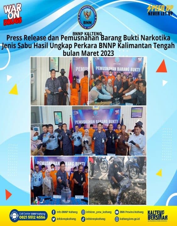 Press Release dan Pemusnahan Barang Bukti Narkotika Jenis Sabu Hasil Ungkap Perkara BNNP Kalimantan Tengah Bulan Maret 2023 Press Release dan Pemusnahan Barang Bukti Narkotika Jenis Sabu Hasil Ungkap Perkara BNNP Kalimantan Tengah Bulan Maret 2023