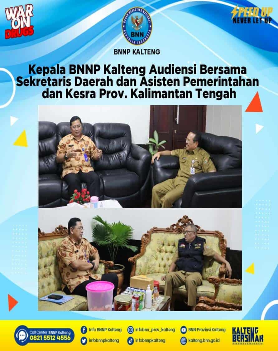 Kepala BNNP Kalteng Audiensi Bersama Sekretaris Daerah dan Asisten Pemerintahan dan Kesra Prov. Kalimantan Tengah Kepala BNNP Kalteng Audiensi Bersama Sekretaris Daerah dan Asisten Pemerintahan dan Kesra Prov. Kalimantan Tengah