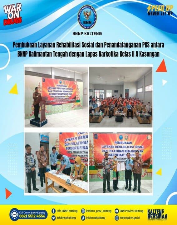 Pembukaan Layanan Rehabilitasi Sosial dan Penandatanganan PKS Antara BNNP Kalteng Dengan Lapas Narkotika Kelas II A Kasongan Pembukaan Layanan Rehabilitasi Sosial dan Penandatanganan PKS Antara BNNP Kalteng Dengan Lapas Narkotika Kelas II A Kasongan
