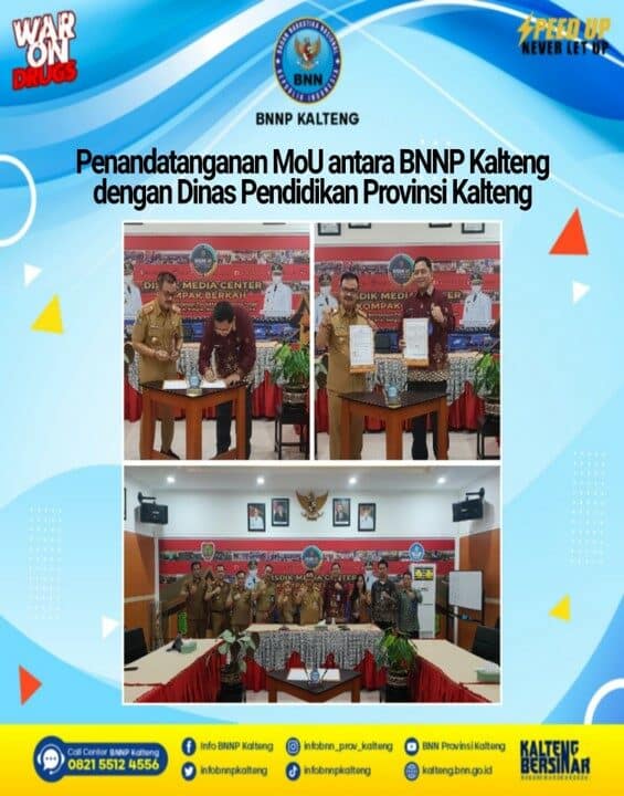 Kegiatan Penandatanganan Perjanjian Kerja Sama (PKS) antara BNNP Kalteng dengan Dinas Pendidikan Provinsi Kalteng disdik