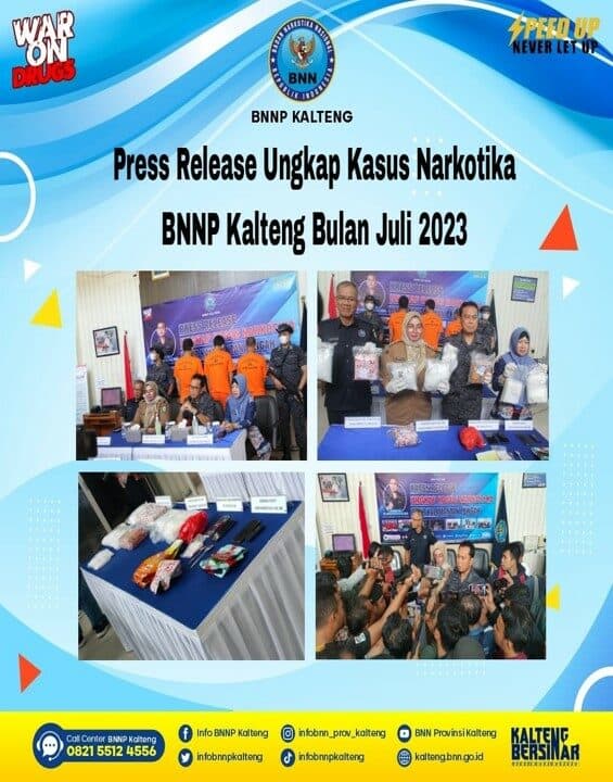 Kegiatan Press Release Ungkap Kasus Narkotika BNNP Kalteng Bulan Juli 2023