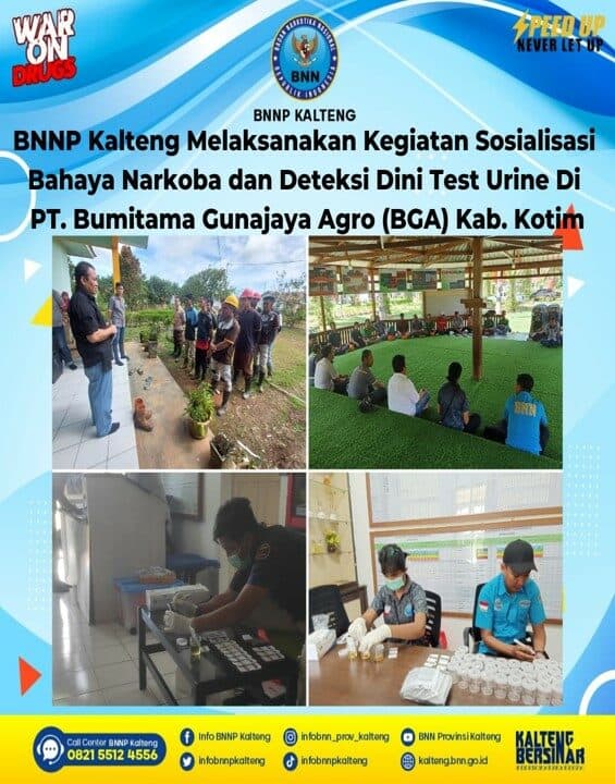 Kegiatan BNNP Kalteng Melaksanakan Kegiatan Sosialisasi Bahaya Narkoba Dan Deteksi Dini Test Urine Di PT. Bumitama Gunajaya Agro (Bga) Kabupaten Kotim