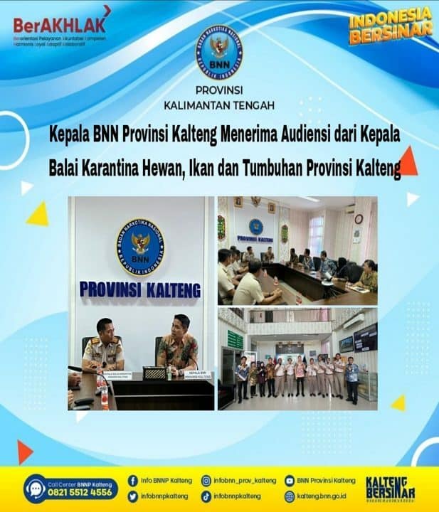 Kepala BNN Provinsi Kalteng Menerima Audiensi Kepala Balai Karantina Hewan, Ikan dan Tumbuhan Provinsi Kalteng