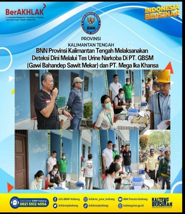 BNN Provinsi Kalimantan Tengah Melaksanakan Deteksi Dini Melalui Tes Urine Narkoba di PT. Gbsm (Gawi Bahandep Sawit Mekar) dan PT. Mega Ika Khansa