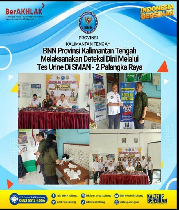 BNN Provinsi Kalimantan Tengah Melaksanakan Deteksi Dini Melalui Tes Urine di SMAN – 2 Palangka Raya