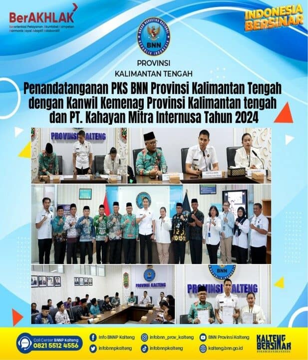 Kegiatan Penandatanganan PKS Antara BNN Provinsi Kalteng Dengan Kanwil Kemenag Provinsi Kalteng dan PT. Kahayan Mitra Internusa Tahun 2024