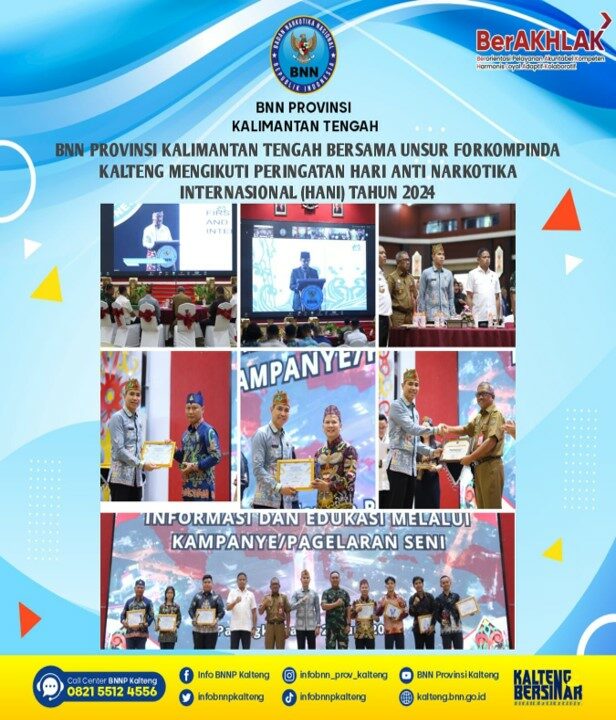 BNN Provinsi Kalimantan Tengah Bersama Unsur Forkompinda Kalteng Mengikuti Peringatan Hari Anti Narkotika Internasional (Hani) Tahun 2024