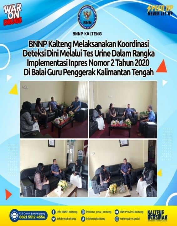 BNNP Kalteng Melaksanakan Koordinasi Deteksi Dini Melalui Tes Urine Dalam Rangka Implementasi Inpres Nomor 2 Tahun 2020 di Balai Guru Penggerak Provinsi Kalimantan Tengah