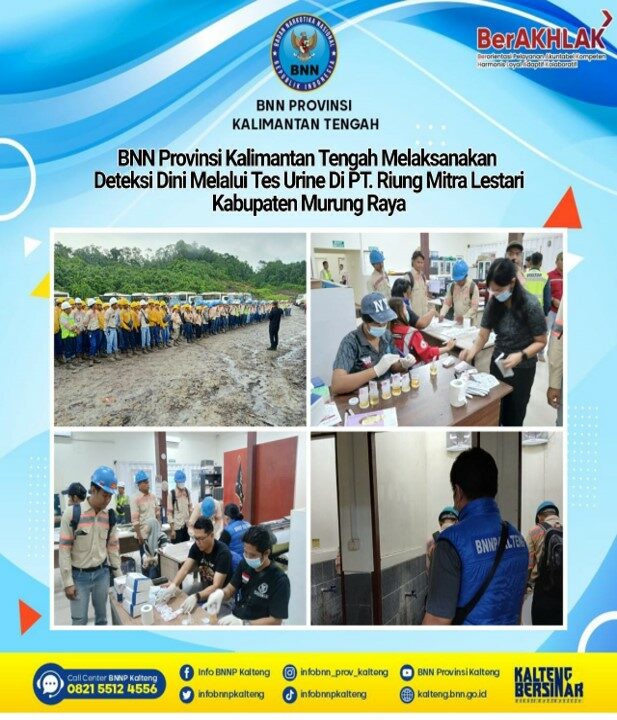 BNN Provinsi Kalimantan Tengah Melaksanakan Deteksi Dini Melalui Tes Urine Di Pt. Riung Mitra Lestari Kabupaten Murung Raya