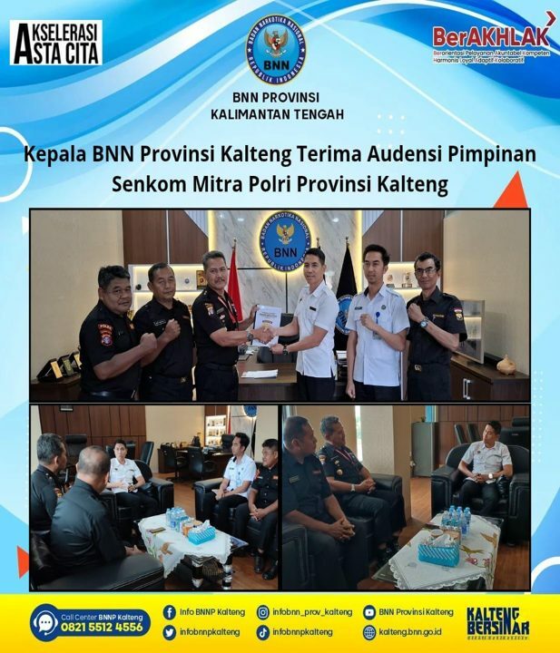 Kepala BNN Provinsi Kalteng Terima Audensi Pimpinan Senkom Mitra Polri Provinsi Kalteng